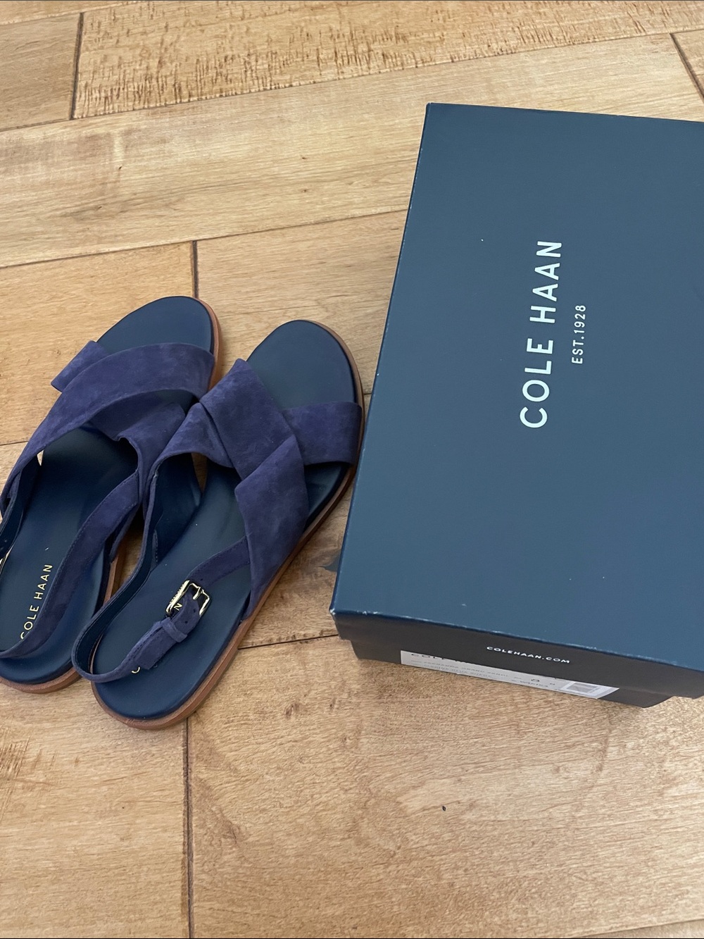Cole Haan Navy Suede Crisscross Slingback Sandals - Picture 5 of 6